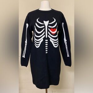 ModCloth Halloween Spooky Skeleton Sweater Dress with Heart
